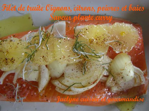 Filet de truite cuite au four Oignon, ail, citron Jaclyne cuisine et gourmandise