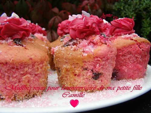 Muffins roses pour les 1 an de ma petite fille Camille Raisins muscat, cranberries, pralines roses de Lyon ♥ Jaclyne cuisine et gourmandise