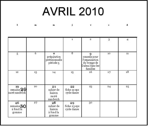 calendrier avril 2010 2