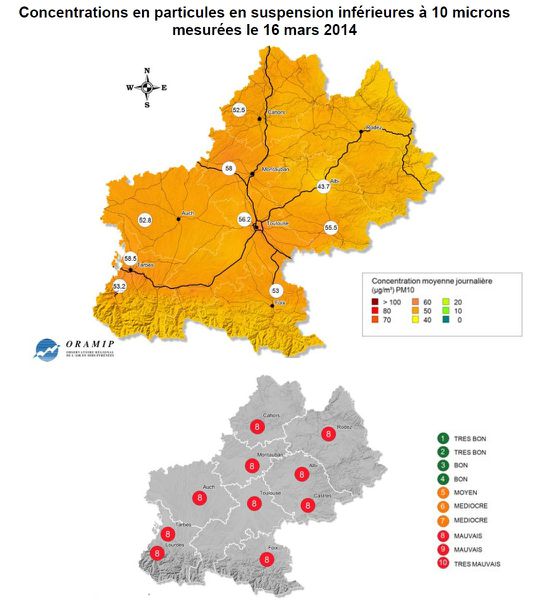 ORAMIP - Pollution particules - Midi-Pyrénées - 16-03-201