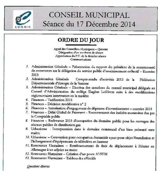 ordre du jour Corbie