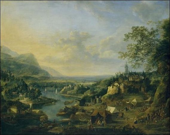 jan griffier paysage fluvial avec fete