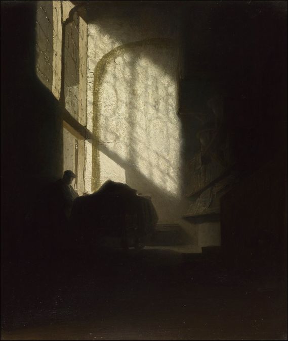 suiveur rembrandt homme lisant a une table