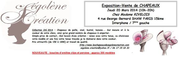 2014-03-20 Vente de chapeaux SEGOLENE CREATION PARIS 15