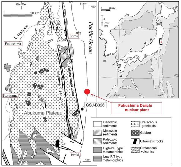 tectonic division of Abukuma Mountains and location of bore