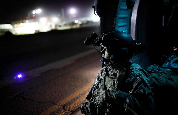 in the back of a Blackhawk helicopter