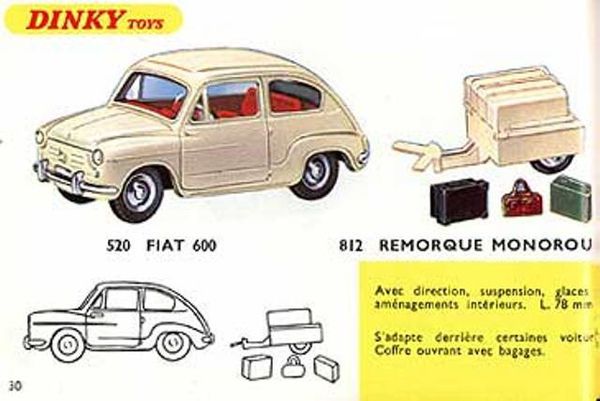 catalogue dinky toys 1967 p30 fiat 600 avec remorque bagage