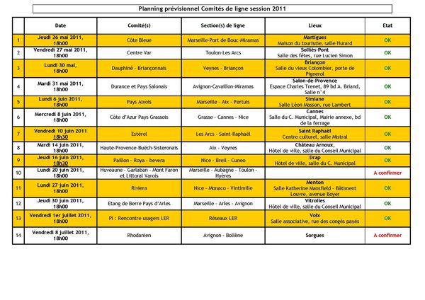 Programmation comités de ligne 1er semestre 2011