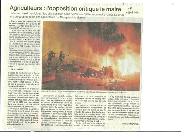 Ouest France Conseil Municipal 8 octobre 2014