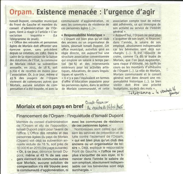 Orpam communiqués Ouest France et Télégramme