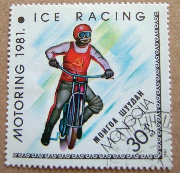 timbre poste ice racing moto sur glace