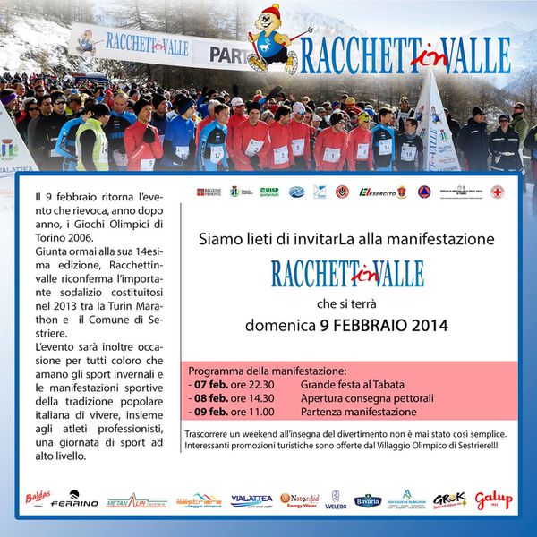 Racchettinvalle 2014 (14^ ed.). Il prossimo 9 febbraio, un'occasione per trascorrere un week-end all'insegna dello sport e del divertimento