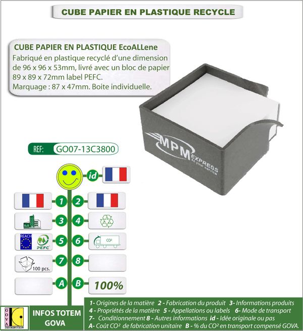 Cube a papier en ecoallene avec bloc PEFC GO07 13C3800
