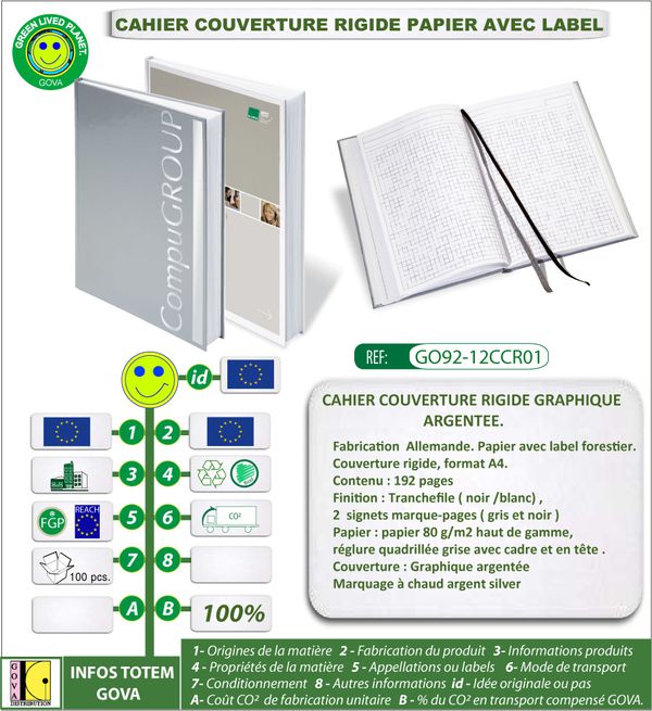 GO92 12CCR01 Cahier rigide couverture argentee