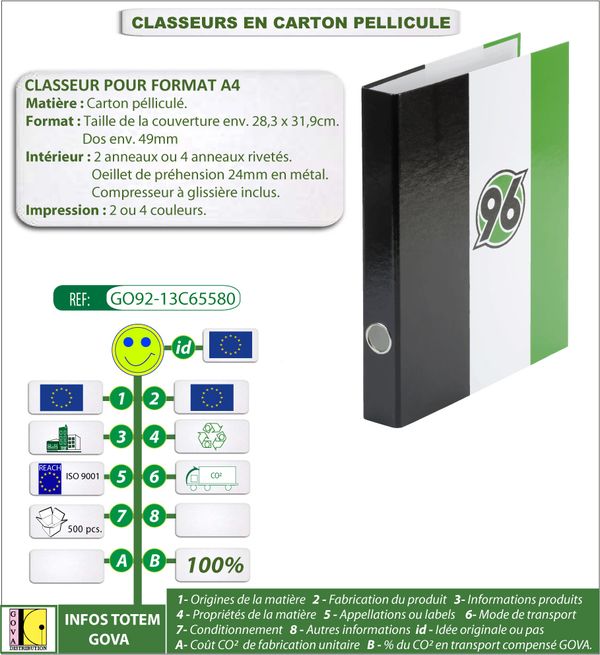 Classeur A4 personnalise de 2 ou 4 anneaux en carton pellic