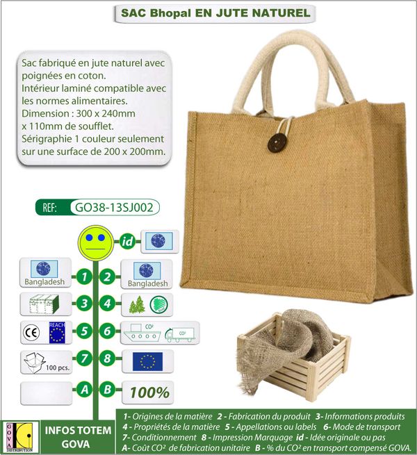 Sac Bhopal en jute 30x24cm soufflet de 11cm GO38-13SJ002