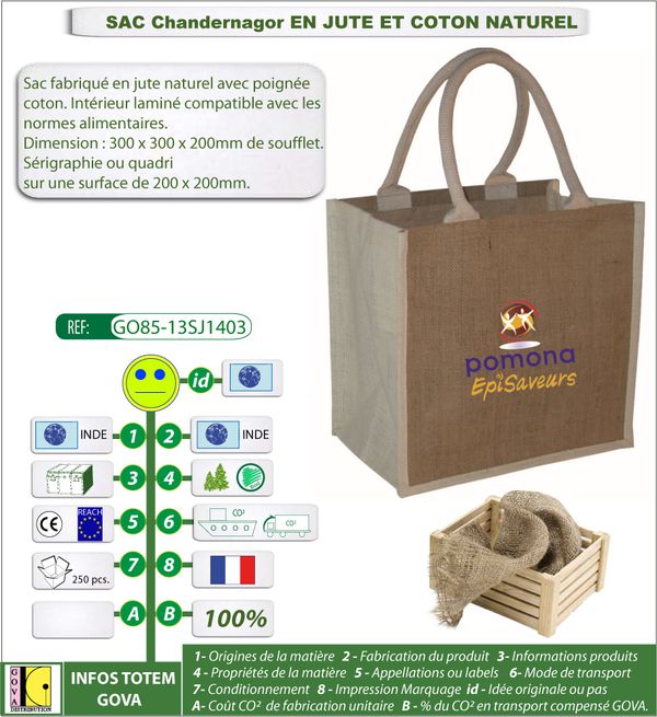 Sac en jute Chandernagor 30x30cm soufflet de 20cm GO85-13S