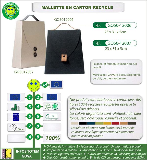 Mallette en carton recycle finition cuir ref 12006-12007