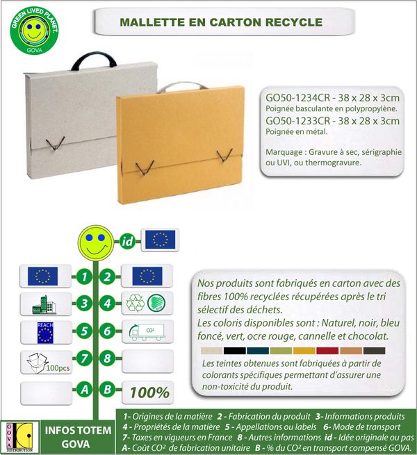 Mallette en carton recycle poignee en metal ref 1233CR