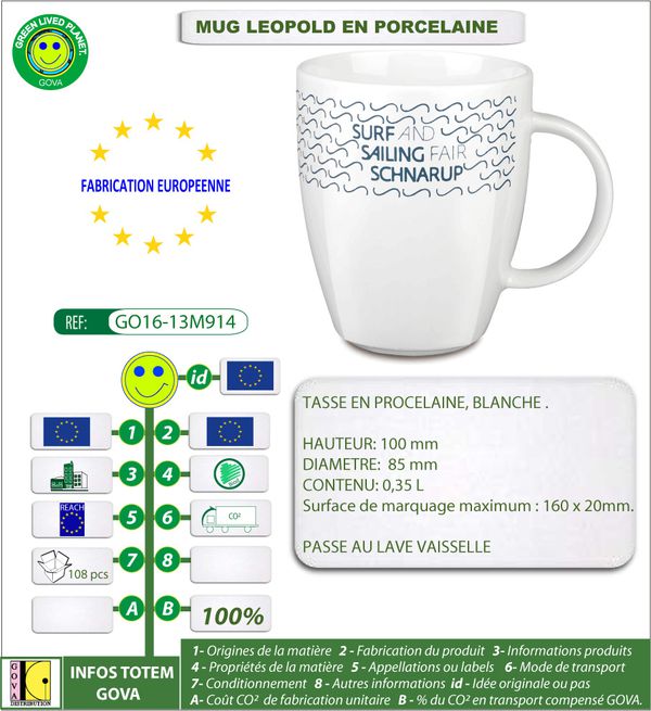 Mugs en porcelaine blanche fabrication Europe ref GO16 13M9