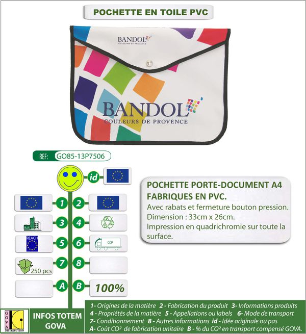 Porte-documents en toile pvc fermeture pression impression