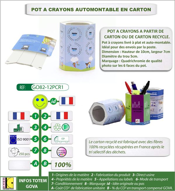 Pot a crayons auto-montable publicitaire made in France