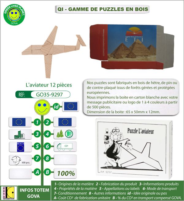 Puzzle en bois aviateur 12 pieces dans une boite publicitai