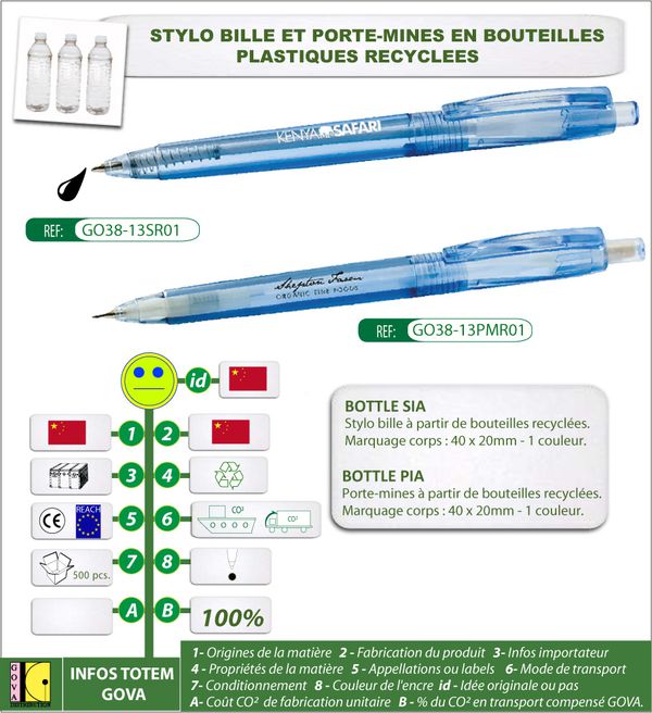 Stylo bille et porte-mines en bouteilles recyclees ref GO38