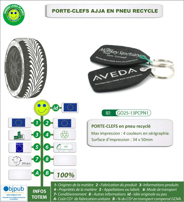 Porte cles AJJA en pneu recycle ref GO25 13PCPN1