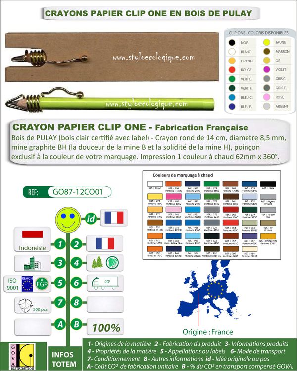 Crayon papier Clipone bois avec label GO87 12CO01