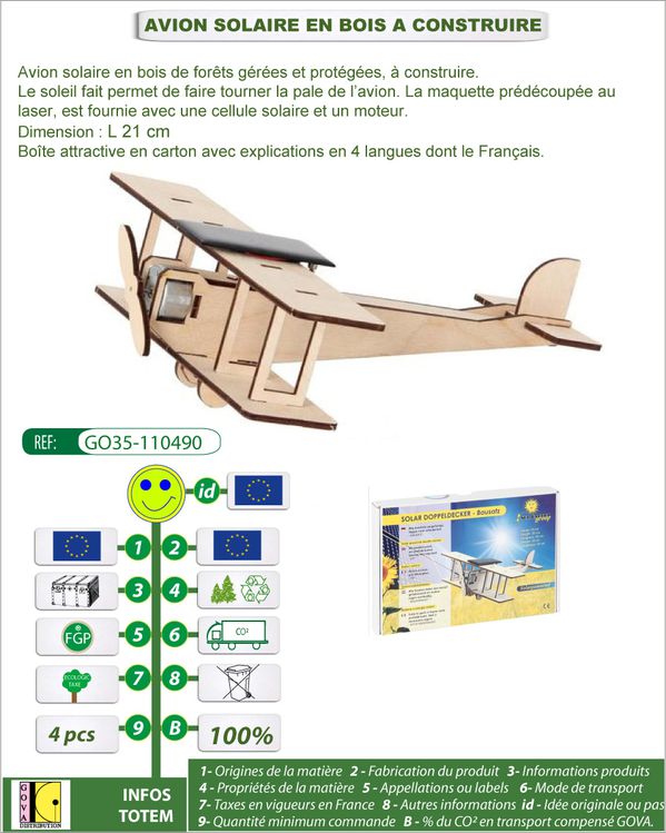 Avion solaire en bois maquette pre-decoupe GO35 110S490