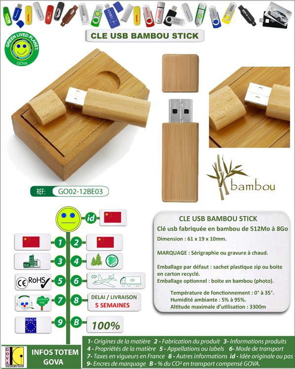 Cle usb en bambou stick ref GO02-12BE03
