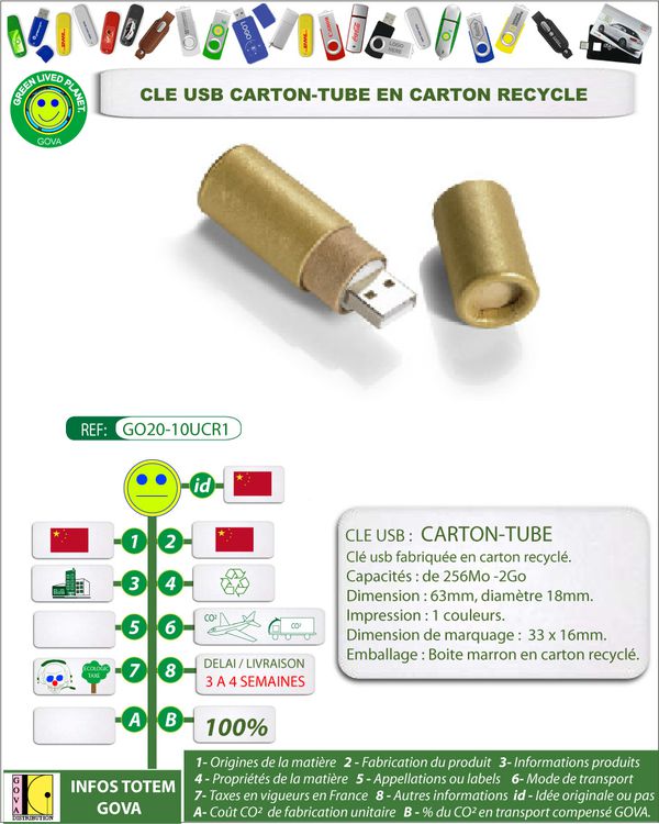 Clé usb tube en carton recyclé GO20-10UCR1