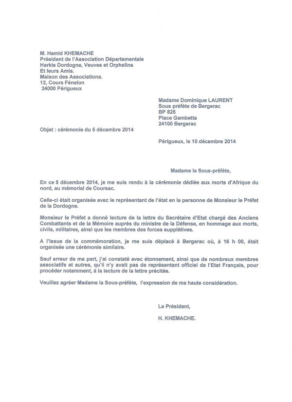 Lettre sous préfecture Bergerac 10-12-2014