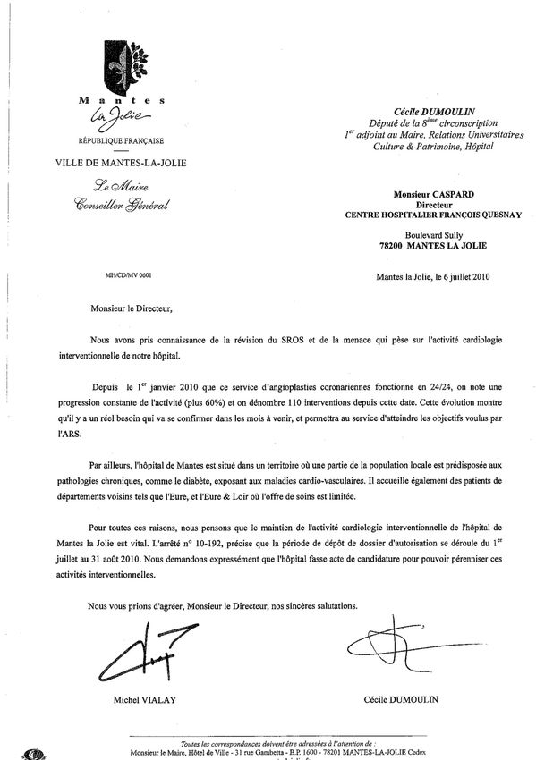 Lettre de Madame Dumoulin au directeur de l'hôpital de Mantes - Le blog ...