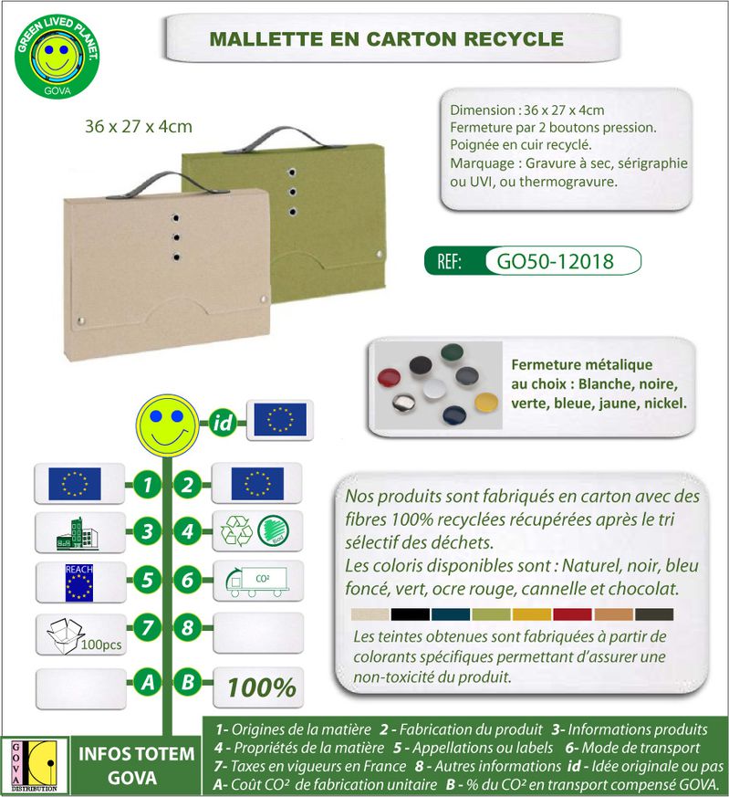 Mallette en carton recycle poignee cuir ref GO50 12018