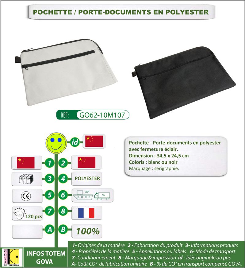 Pochette porte documents en Polyester ref GO62 10M107