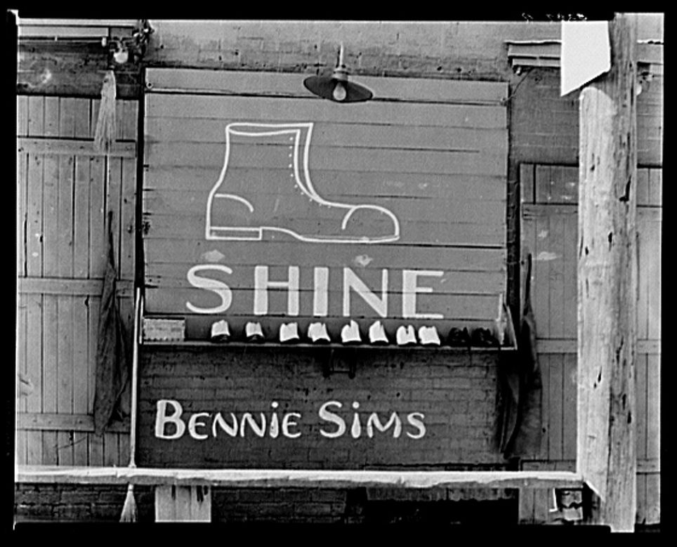 Shoeshine stand detail, Southeastern U.S. by Walker Evans